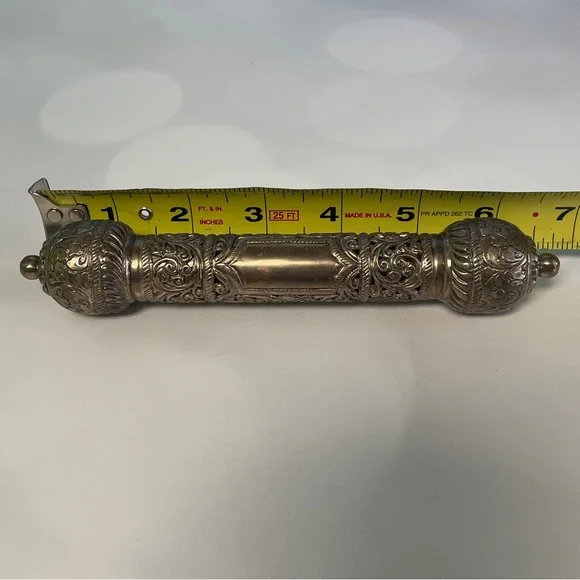 Antique Ornate Scroll Holder – 7” – Unmarked Silver Tone - Picture 8 of 8
